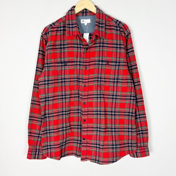 NEW Gap Plaid Flannel Button Down Shirt Standard Fit Size Large Men's - Picture 1 of 4